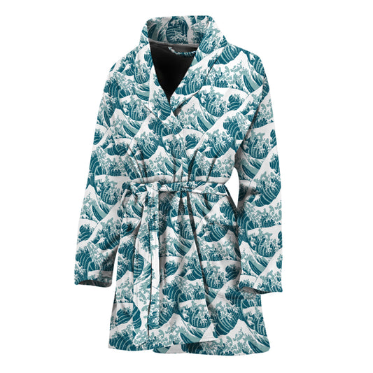 Japanese Kanagawa Wave Pattern Print Women's Bathrobe