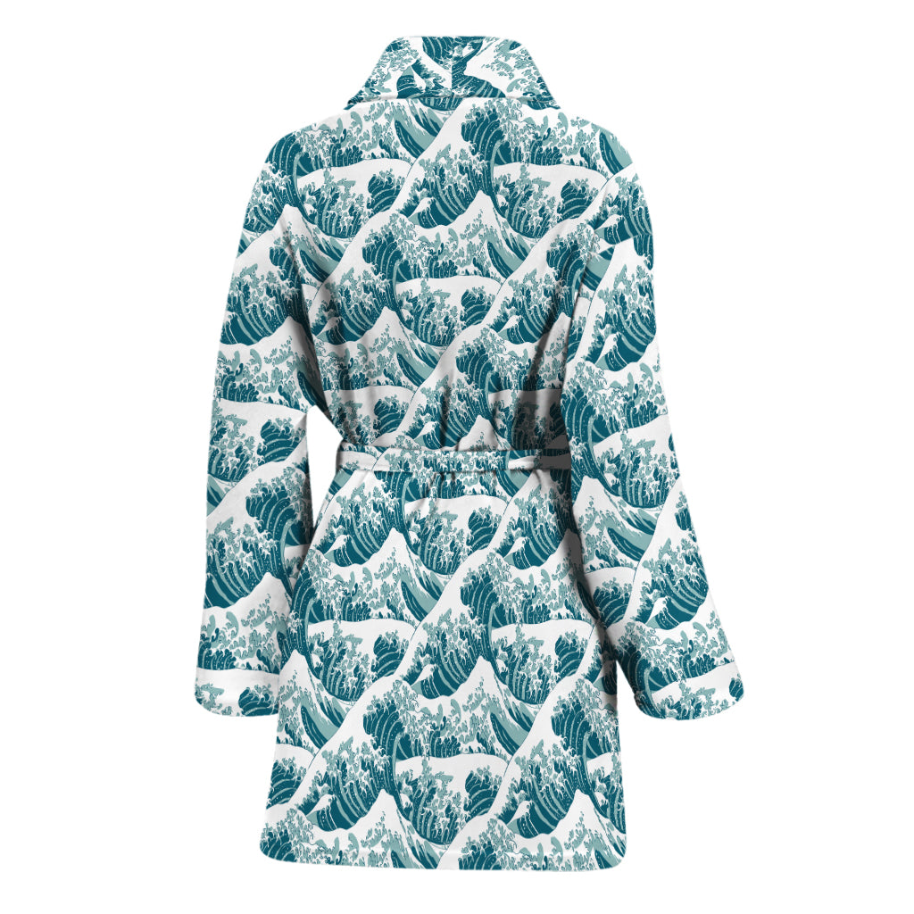 Japanese Kanagawa Wave Pattern Print Women's Bathrobe