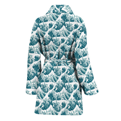 Japanese Kanagawa Wave Pattern Print Women's Bathrobe