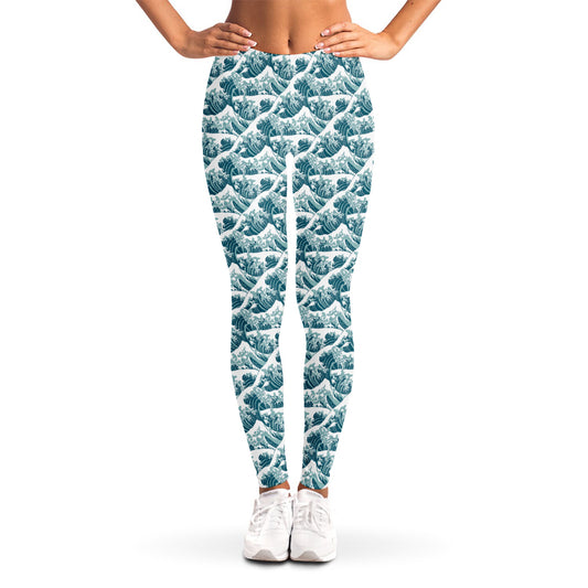 Japanese Kanagawa Wave Pattern Print Women's Leggings