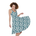 Japanese Kanagawa Wave Pattern Print Sleeveless Knee Length Dress