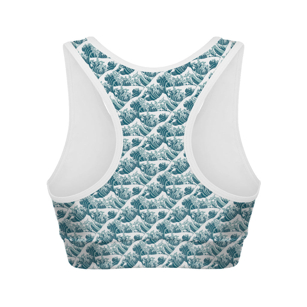 Japanese Kanagawa Wave Pattern Print Women's Sports Bra