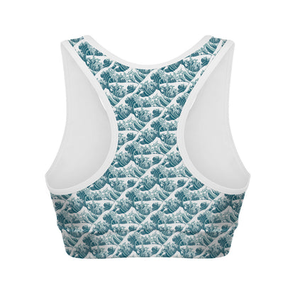 Japanese Kanagawa Wave Pattern Print Women's Sports Bra