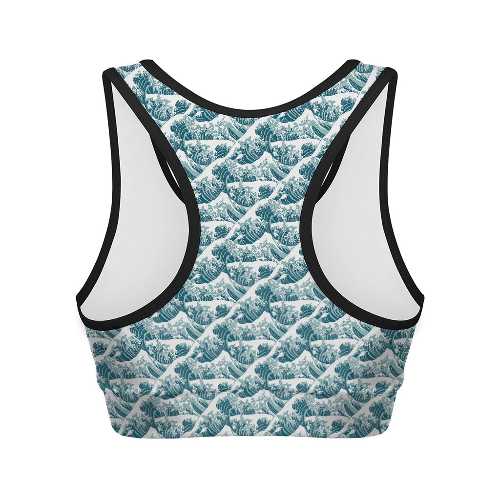 Japanese Kanagawa Wave Pattern Print Women's Sports Bra