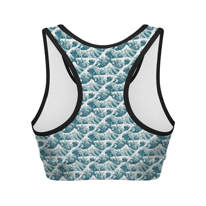 Japanese Kanagawa Wave Pattern Print Women's Sports Bra