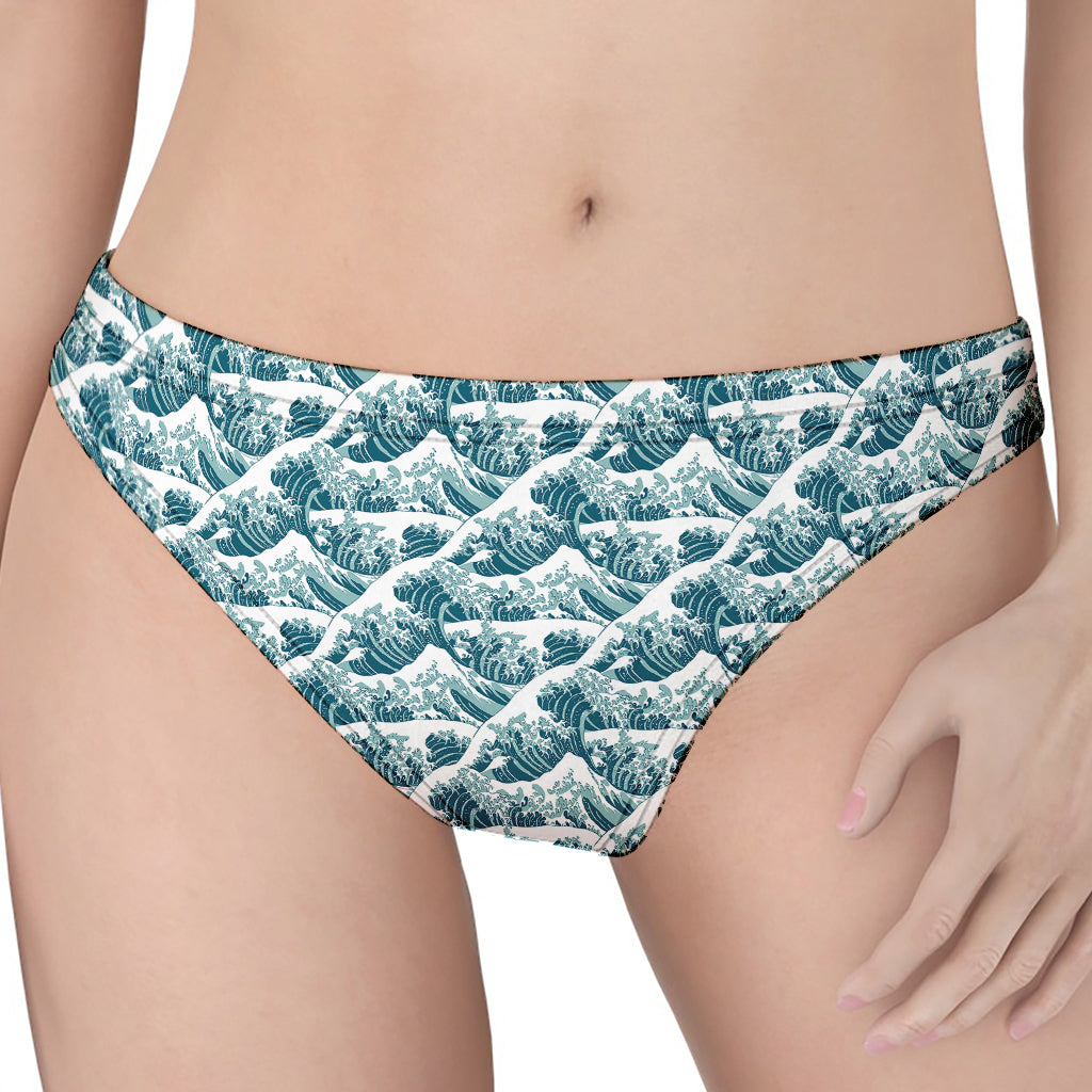 Japanese Kanagawa Wave Pattern Print Women's Thong