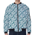 Japanese Kanagawa Wave Pattern Print Zip Sleeve Bomber Jacket
