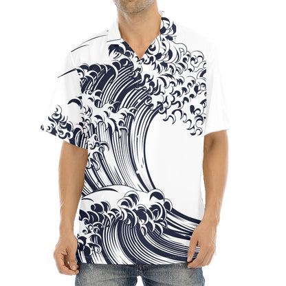 Japanese Kanagawa Wave Print Aloha Shirt