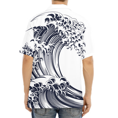 Japanese Kanagawa Wave Print Aloha Shirt