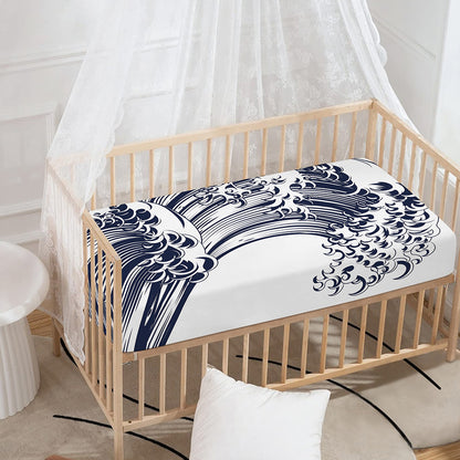 Japanese Kanagawa Wave Print Baby Crib Sheet
