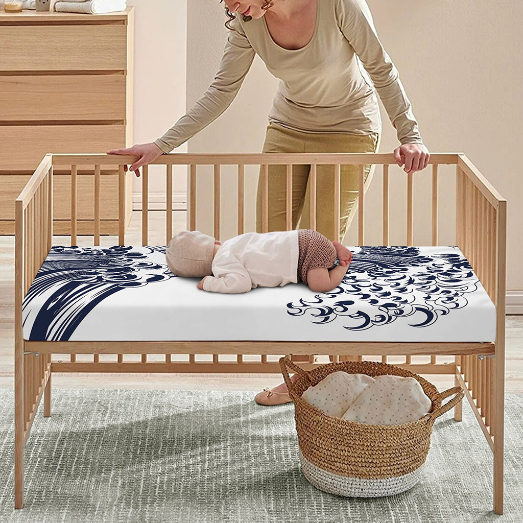 Japanese Kanagawa Wave Print Baby Crib Sheet