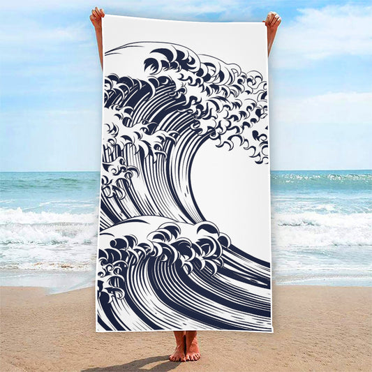 Japanese Kanagawa Wave Print Beach Towel