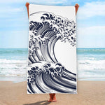 Japanese Kanagawa Wave Print Beach Towel