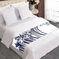 Japanese Kanagawa Wave Print Bed Runner