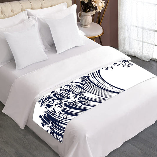 Japanese Kanagawa Wave Print Bed Runner