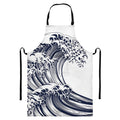 Japanese Kanagawa Wave Print Bib Apron With Pocket