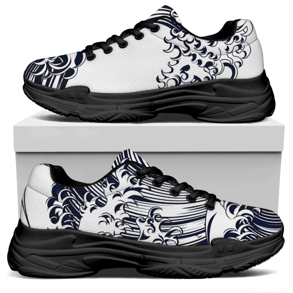 Japanese Kanagawa Wave Print Black Chunky Shoes