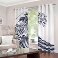 Japanese Kanagawa Wave Print Dimout Grommet Curtains