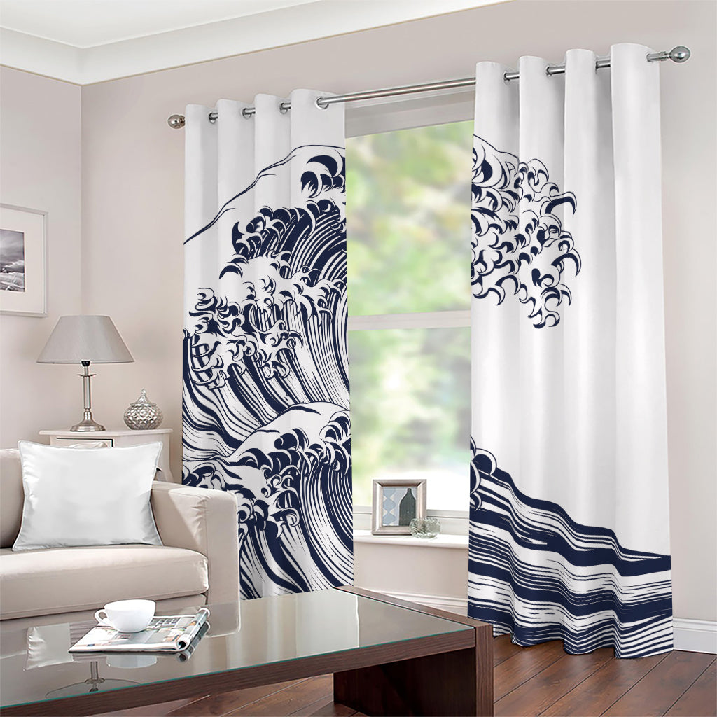 Japanese Kanagawa Wave Print Blackout Grommet Curtains