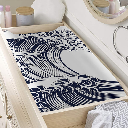 Japanese Kanagawa Wave Print Changing Pad Cover