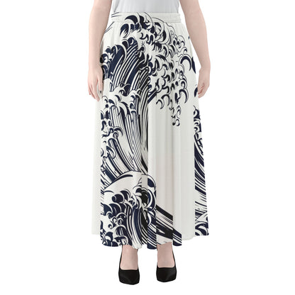 Japanese Kanagawa Wave Print Chiffon Maxi Skirt