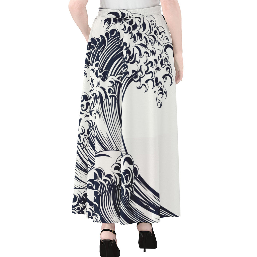 Japanese Kanagawa Wave Print Chiffon Maxi Skirt