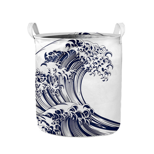 Japanese Kanagawa Wave Print Collapsible Laundry Basket