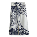 Japanese Kanagawa Wave Print Cotton Front Slit Maxi Skirt