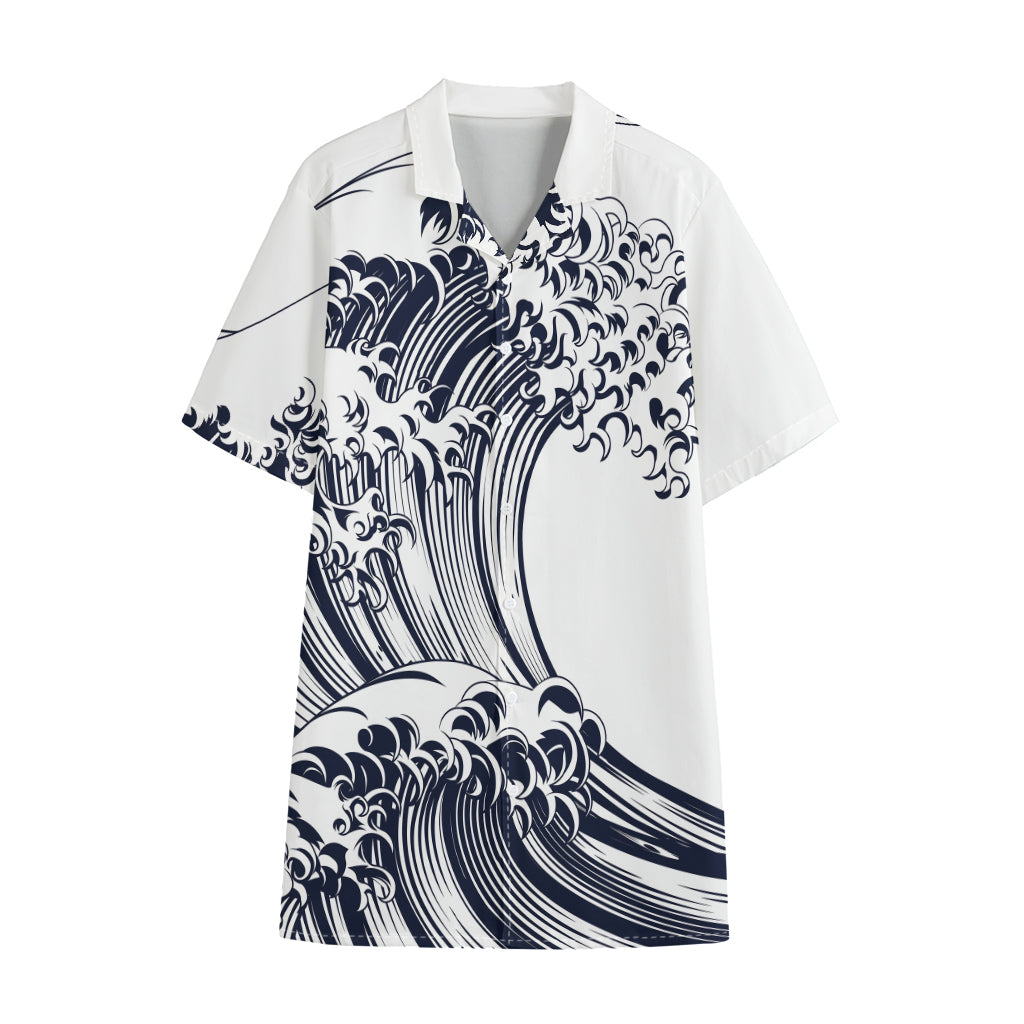 Japanese Kanagawa Wave Print Cotton Hawaiian Shirt