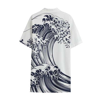 Japanese Kanagawa Wave Print Cotton Hawaiian Shirt