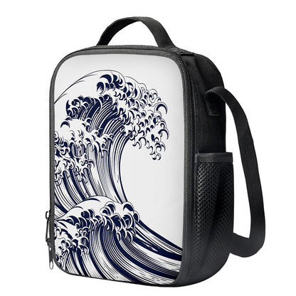 Japanese Kanagawa Wave Print Crossbody Lunch Bag