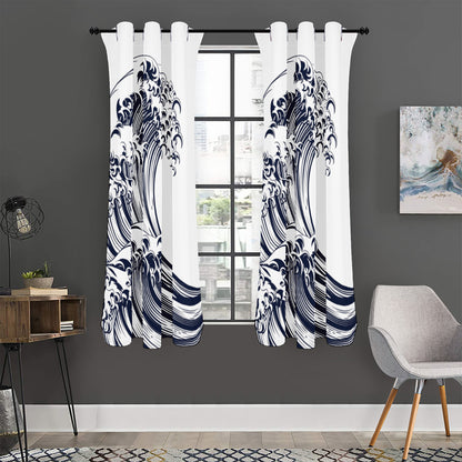 Japanese Kanagawa Wave Print Curtain