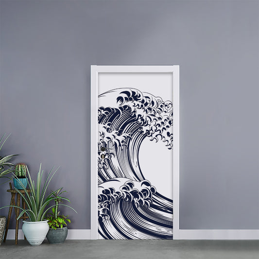 Japanese Kanagawa Wave Print Door Sticker