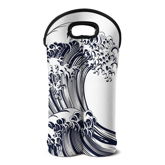 Japanese Kanagawa Wave Print Double Neoprene Wine Tote