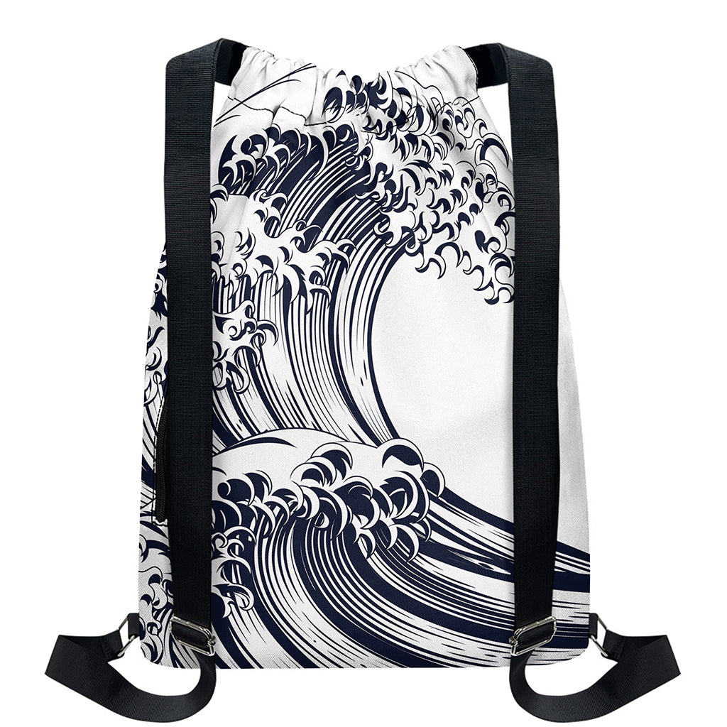 Japanese Kanagawa Wave Print Drawstring Backpack