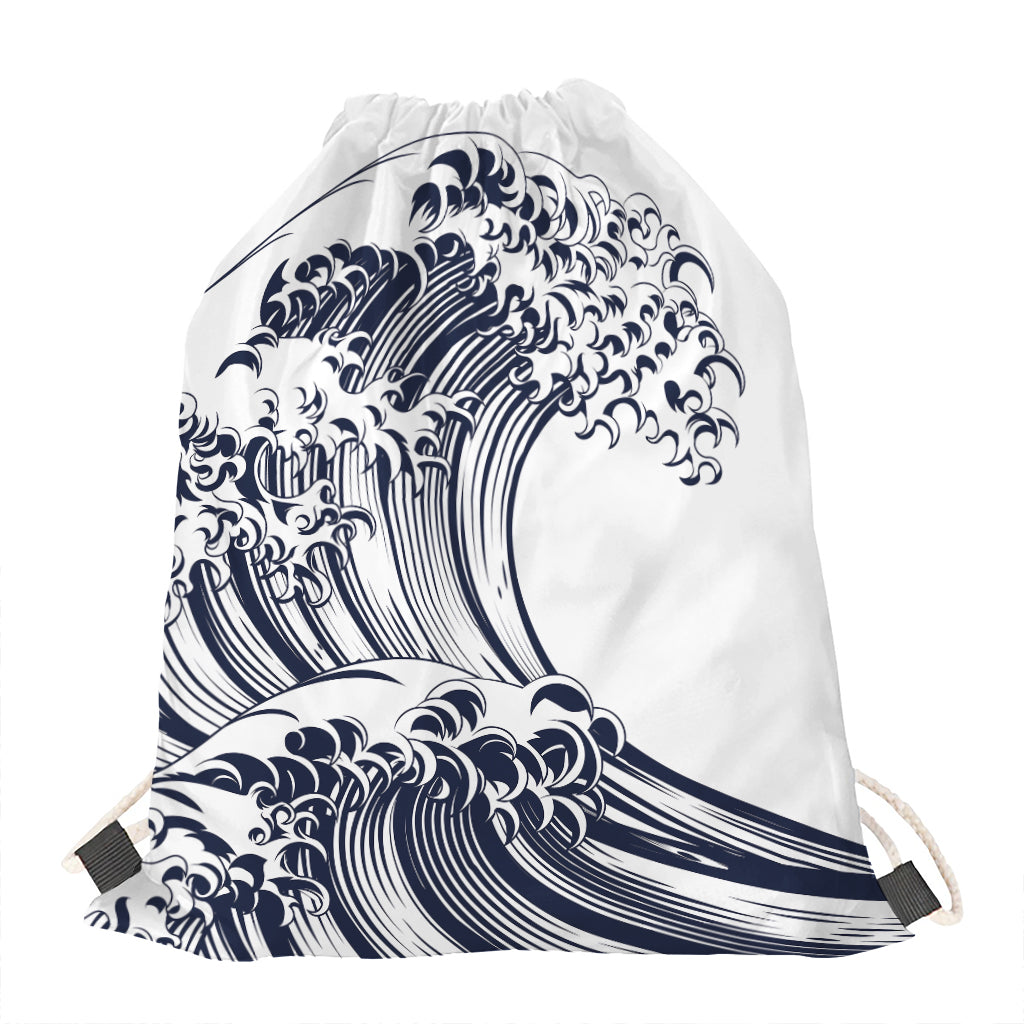 Japanese Kanagawa Wave Print Drawstring Bag