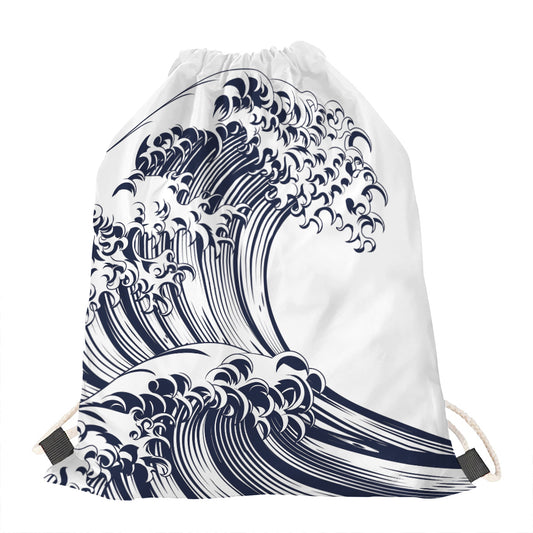 Japanese Kanagawa Wave Print Drawstring Bag