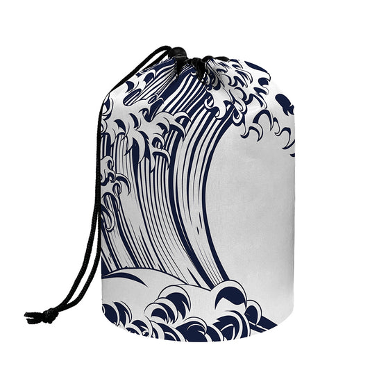 Japanese Kanagawa Wave Print Drawstring Makeup Bag
