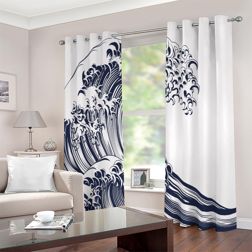 Japanese Kanagawa Wave Print Extra Wide Grommet Curtains