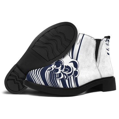 Japanese Kanagawa Wave Print Flat Ankle Boots