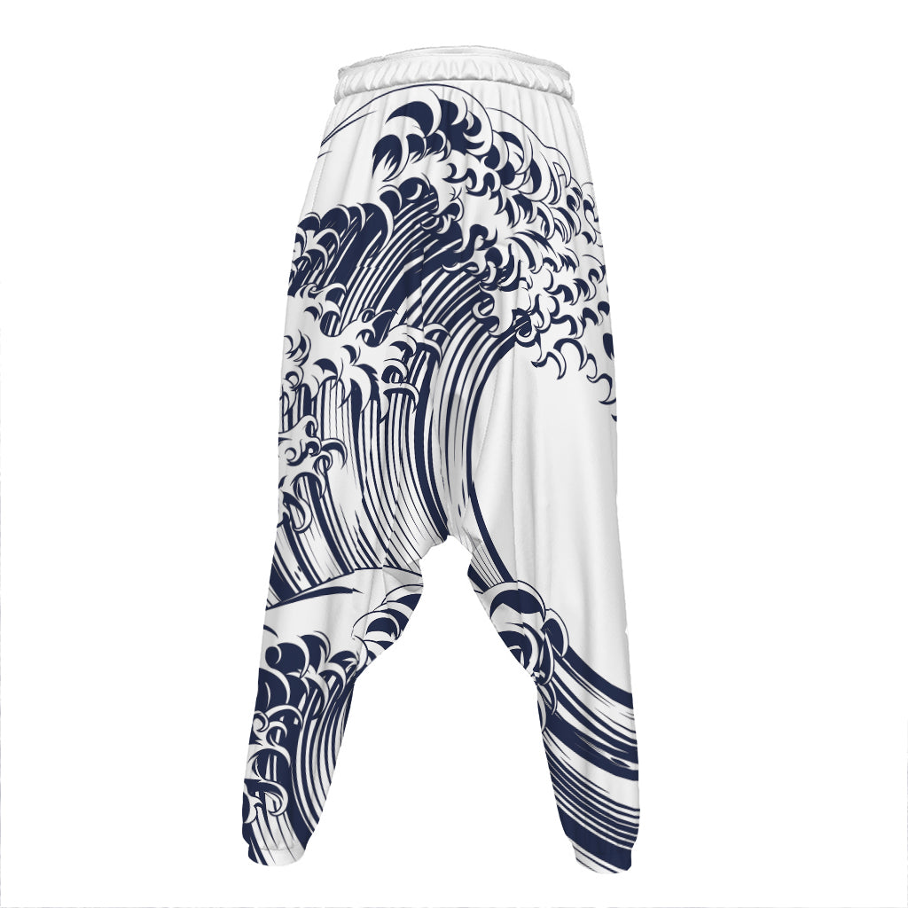 Japanese Kanagawa Wave Print Hammer Pants