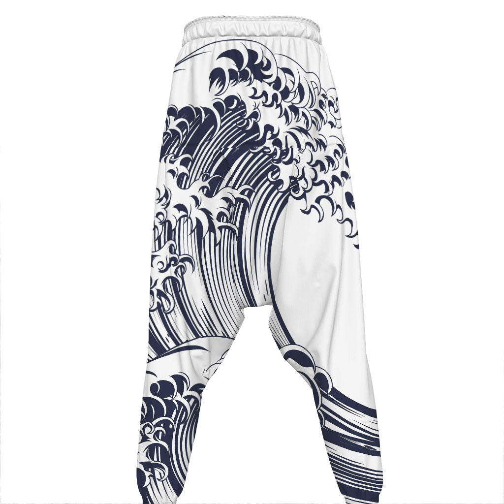 Japanese Kanagawa Wave Print Hammer Pants