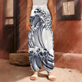 Japanese Kanagawa Wave Print Harem Pants