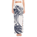 Japanese Kanagawa Wave Print High Slit Maxi Skirt