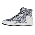 Japanese Kanagawa Wave Print High Top Leather Sneakers