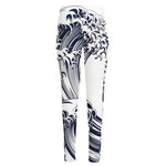 Japanese Kanagawa Wave Print High-Waisted Pocket Leggings