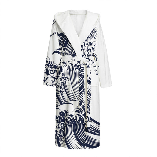 Japanese Kanagawa Wave Print Hooded Bathrobe
