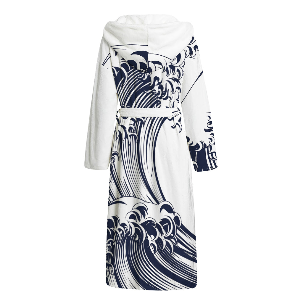 Japanese Kanagawa Wave Print Hooded Bathrobe