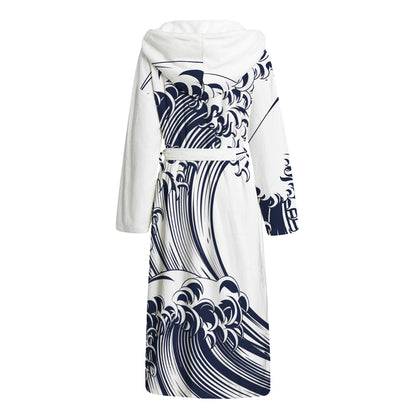 Japanese Kanagawa Wave Print Hooded Bathrobe