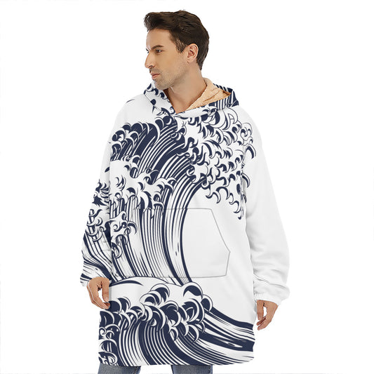 Japanese Kanagawa Wave Print Hoodie Blanket